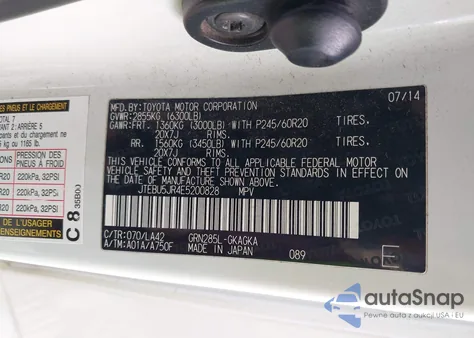 2014 Toyota 4Runner Limited z USA, uszkodzony, nr VIN JTEBU5JR4E5200828